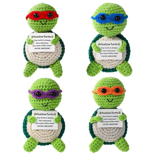 TOYMIS 4stk Positive Schildkröten mit Augenmasken, You're Turtley Awesome Emotionale Unterstützung Häkeltiere für Inspirierendes Geschenk Zuhause Büro Dekoration Abschlussfeier Geschenk von TOYMIS