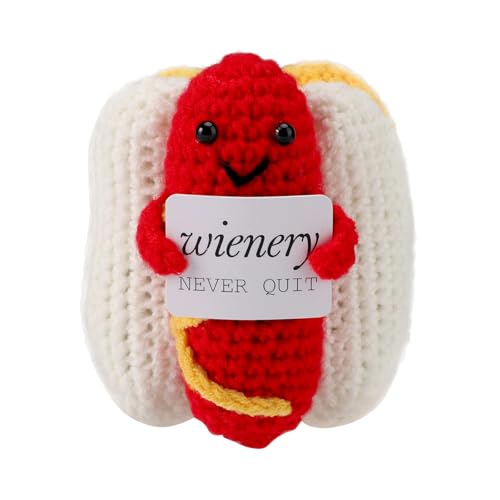 TOYMIS Emotionale Aufmunterungs-Hotdogs mit Positiven Karten, Emotionale Lustige Positive Hotdog-Plüschtiere Gestrickte Puppen die Aufmuntern Lustige Scherzgeschenke als Schreibtischzubehör von TOYMIS