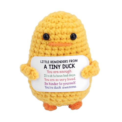 TOYMIS Gehäkelte Positive Ente, Mini Häkelente Handgemachte Gestrickte Tierpuppe Enten Geschenke Inspirierend und Lustig Schreibtischdekoration für Studentinnen als Kleine von TOYMIS