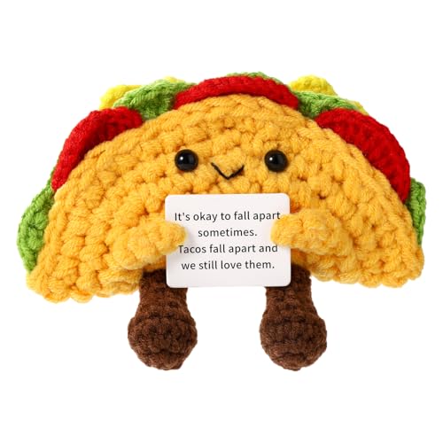 TOYMIS Lustiger Positive Taco, 13x11cm Emotionaler Taco zur Positiven Unterstützung Inspirierender Häkel Taco mit Ermutigungskarte Gestrickter Taco Positives Geschenk für Freunde Heimdekoration von TOYMIS