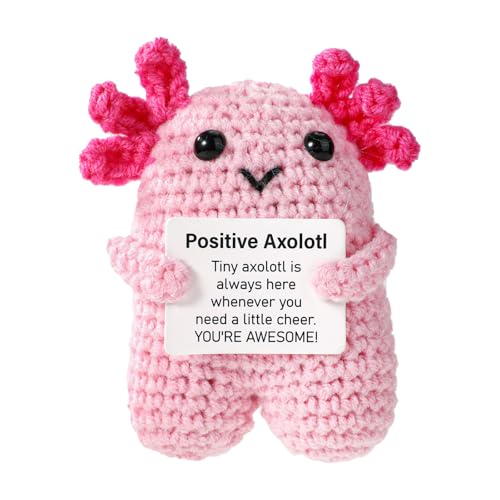 TOYMIS Lustiger Positiver Axolotl, Handgefertigt Gehäkelter Axolotl Emotionale Unterstützung Gestrickte Tierpuppe Inspirierendes Geschenk für Kollegen Freunde Geburtstag Schreibtischdekoration (Pink) von TOYMIS