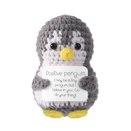 TOYMIS Lustiger positiver Pinguin, 8cm Mini Süß Pinguin-Geschenke Taschen Pinguin Dekorationen Puppe Gehäkelter Pinguin mit Karte Inspirierend, für Freunde Familie, Geburtstag von TOYMIS