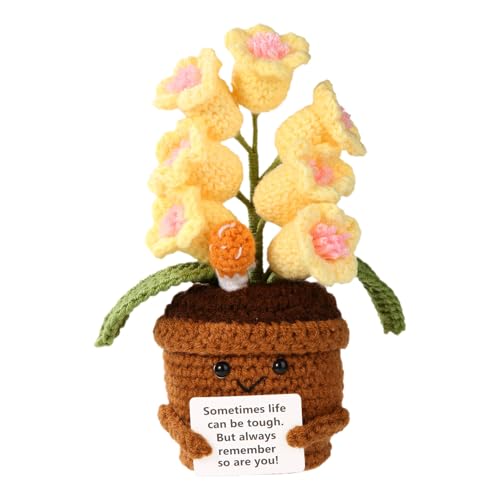 TOYMIS Positive Blumen Häkel, Maiglöckchen Gehäkelt Positiver Blumentopf Gestrickte Pflanze Positive Pflanzen Häkeln für Inspirierendes Geschenk Zuhause Büro Auto Dekoration(Gelb) von TOYMIS