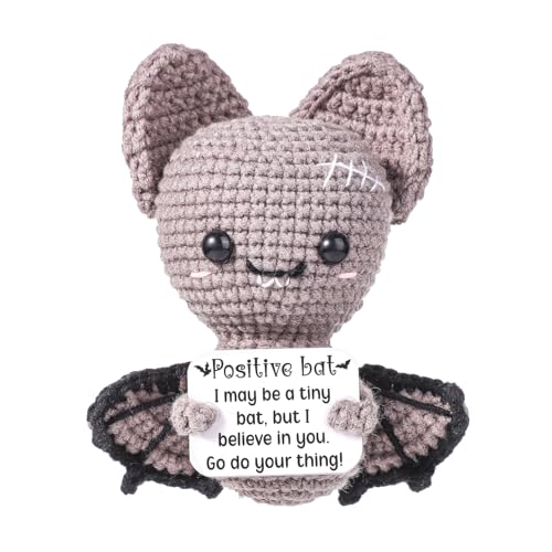 TOYMIS Positive Fledermaus, Fledermaus Gehäkelt Emotionale Unterstützung Häkeln Positive Sprüche Gestrickte Tiere Emotionales Geschenk für Halloween-Party-Dekoration Aufmunterungsgeschenke von TOYMIS