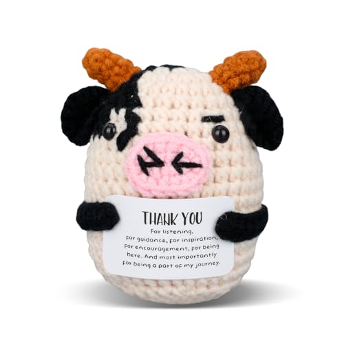 TOYMIS Positive Kuh, Süße Handgemachte Häkelkuh Emotionales Strickpuppenspielzeug mit Inspirierender Karte für Mitarbeiter Studenten Desktop Dekoration TOYMIS Positive Kuh, Süße Handgemachte Häkelkuh Emotionales Strickpuppenspielzeug mit Inspirierender Karte für Mitarbeiter Studenten Desktop Dekoration von TOYMIS
