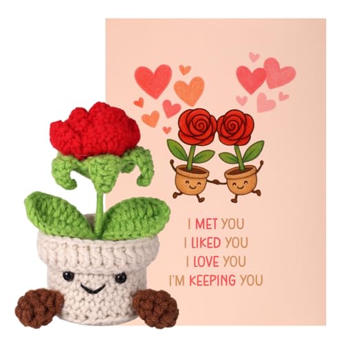 TOYMIS Positive Rose, 13 cm Handgefertigt, Weiche Gehäkelte Rote Rosen mit Grußkarte Lustige Emotionale Topfblumen als Geschenk für Paare Home Office Auto Dekoration TOYMIS Positive Rose, 13 cm Handgefertigt, Weiche Gehäkelte Rote Rosen mit Grußkarte Lustige Emotionale Topfblumen als Geschenk für Paare Home Office Auto Dekoration von TOYMIS
