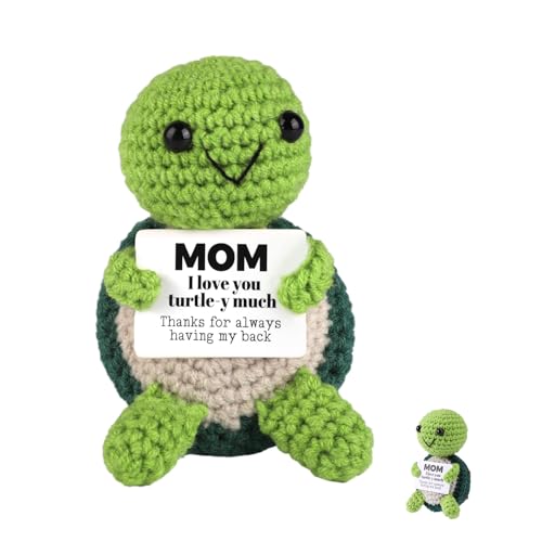 TOYMIS Positive Schildkröte Gehäkelt, I Love MOM Turtle-y Much Emotionale Unterstützungs Puppe mit Schlüsselanhängerhaken für Erhebendes Geschenk Zuhause Büro Dekor Festliches Geschenk für Mutter von TOYMIS