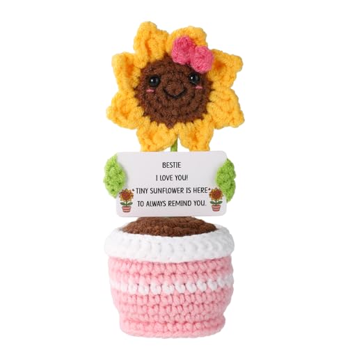 TOYMIS Positive Sonnenblume Gehäkelt, 13cm Hoch Handgefertigt Gehäkelte Sonnenblume im Topf mit inspirierender Karte Gestrickte Blumen Puppe zur Emotionalen Unterstützung fürs Büro Zuhause (Bestie) TOYMIS Positive Sonnenblume Gehäkelt, 13cm Hoch Handgefertigt Gehäkelte Sonnenblume im Topf mit inspirierender Karte Gestrickte Blumen Puppe zur Emotionalen Unterstützung fürs Büro Zuhause (Bestie) von TOYMIS