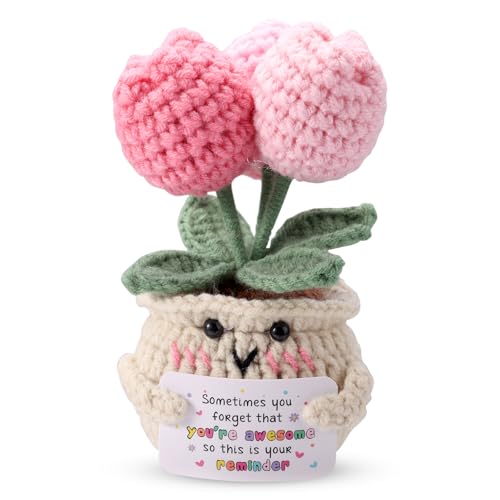 TOYMIS Positive Tulip, Süße Positive Tulpenpuppe Handgefertigt Rosa Gestricktes Blumenplüsch mit Ermutigungskarte Süße Schreibtischdekoration für Erwachsene Kinder Freunde TOYMIS Positive Tulip, Süße Positive Tulpenpuppe Handgefertigt Rosa Gestricktes Blumenplüsch mit Ermutigungskarte Süße Schreibtischdekoration für Erwachsene Kinder Freunde von TOYMIS