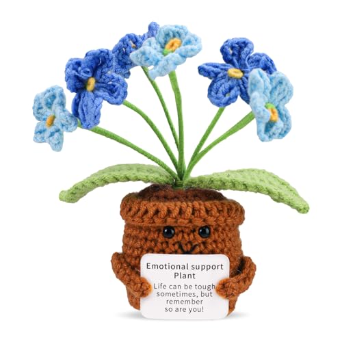 TOYMIS Positive Vergissmeinnicht-Blume, Häkelpuppe Emotionale Unterstützung Positive Blumen Gehäkelte Vergissmeinnicht-Blumen für Motivierendes Geschenk Zuhause Büro Auto Dekoration(Farbverlauf Blau) von TOYMIS