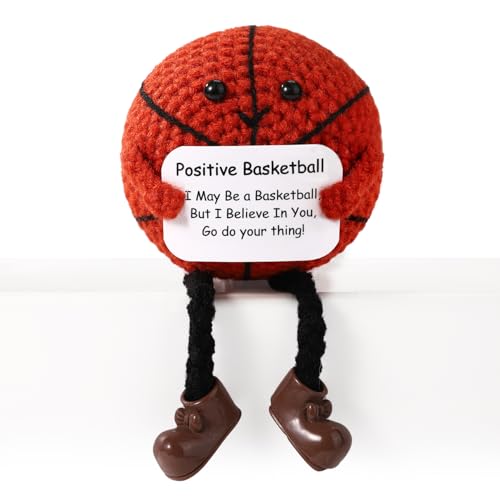 TOYMIS Positiver Basketball, 12cm Langes Bein Gehäkelter Basketball mit Ermutigungskarte Gestrickt Emotionale Basketball Unterstützungspuppe Positives Häkeln Basketball Geschenke für Heimdekoration von TOYMIS