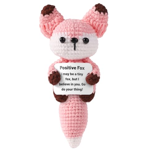 TOYMIS Positiver Fuchs, 15cm Süßes Positives Fuchsgeschenk Gestricktes Fuchsspielzeug Gehäkelte Tierpuppe mit Inspirierende Karte für Geburtstag Weihnachten Mädchen Jungen Geschenk Dekoration von TOYMIS