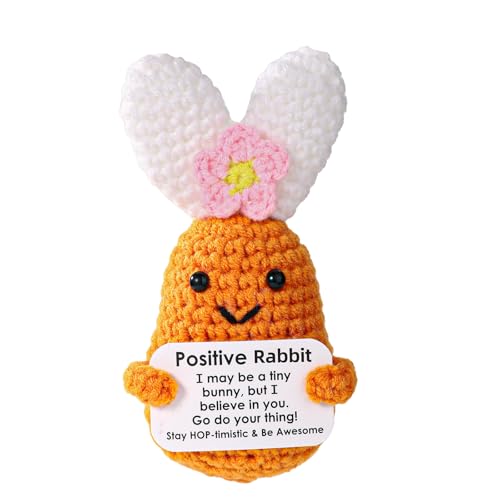 TOYMIS Positiver Hase, Emotionale Unterstützung Häkeln Hase Gehäkelte Tiere für Inspirierendes Geschenk Zuhause Büro Dekor Oster Festliches Geschenk von TOYMIS