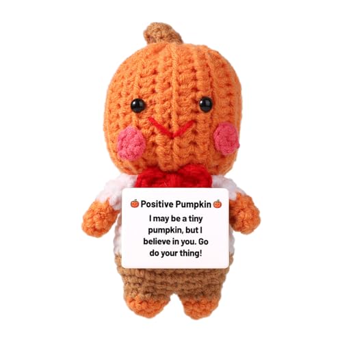 TOYMIS Positiver Kürbis, Gehäkelter Kürbis Geschenk zum Motivieren Positive Gestrickte Mini-Puppe Emotionale Unterstützung Häkeln Partydekoration für Thanksgiving Halloween von TOYMIS