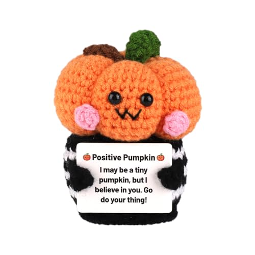 TOYMIS Positiver Kürbis Gehäkelt, Gestrickter Kürbis Positiver Kürbis Inspirierende Geschenke Positives Gemüse Häkelpuppe Emotionale Unterstützung Partydekoration für Thanksgiving Halloween von TOYMIS