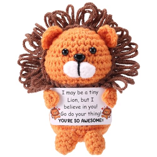 TOYMIS Positiver Löwe, Entzückender Handgemachter Gehäkelter Inspirierender Löwe mit Ermutigungskarte Lustiges Positives Unterstützungsspielzeug für Schlafzimmer Büro-Schreibtisch Dekoration TOYMIS Positiver Löwe, Entzückender Handgemachter Gehäkelter Inspirierender Löwe mit Ermutigungskarte Lustiges Positives Unterstützungsspielzeug für Schlafzimmer Büro-Schreibtisch Dekoration von TOYMIS