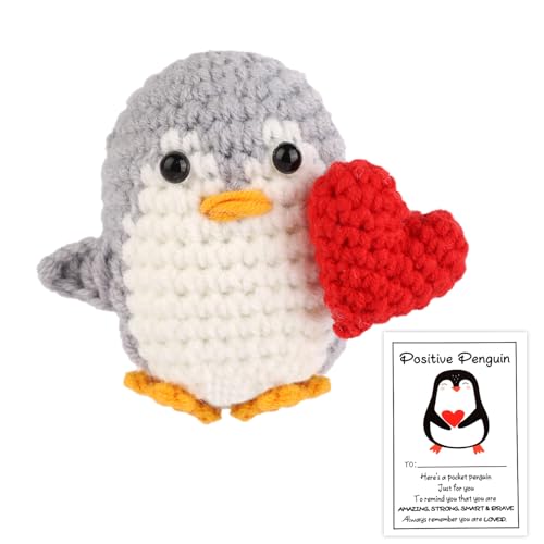 TOYMIS Positiver Pinguin mit Herz, Herz Pinguin Gehäkelter Pinguin Emotionale Unterstützung Häkel Pinguin Häkeln Positive Häkeltiere für Partydekoration Inspirierendes Geschenk von TOYMIS