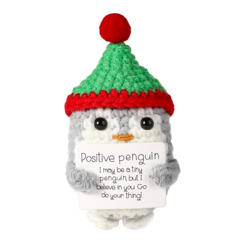 TOYMIS Positiver Pinguin mit Weihnachtsmütze, Häkeln für Weihnachten Gehäkelter Pinguin Gestricktes Stofftier Lustiger Positiver Pinguin für Weihnachtsfeier-Dekoration Ermutigungsgeschenk(Grün) von TOYMIS