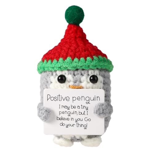 TOYMIS Positiver Pinguin mit Weihnachtsmütze, Häkeln für Weihnachten Gehäkelter Pinguin Gestricktes Stofftier Lustiger Positiver Pinguin für Weihnachtsfeier-Dekoration Ermutigungsgeschenk(Rot) von TOYMIS