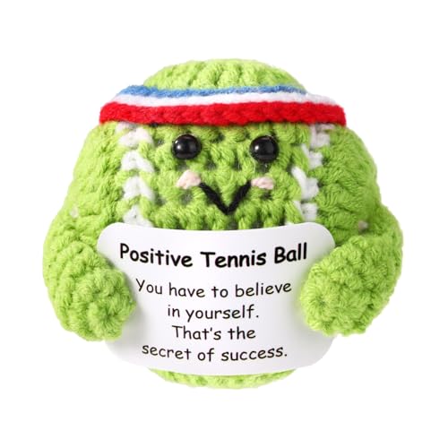 TOYMIS Positiver Tennisball, Tennisball zur Emotionalen Unterstützung mit Positiver Karte Süße Positive Strickpuppe Lustiges Inspirierendes Häkelspielzeug für Sportliebhaber Freunde Geschenke von TOYMIS