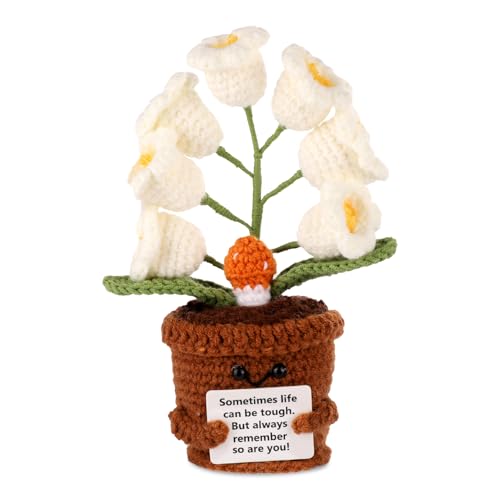 TOYMIS Positives Maiglöckchen, Positive Blumen Häkel Maiglöckchen Gehäkelt Gestrickte Pflanze Positive Pflanzen Häkel für Inspirierendes Geschenk Zuhause Büro Dekoration(Weiß) von TOYMIS