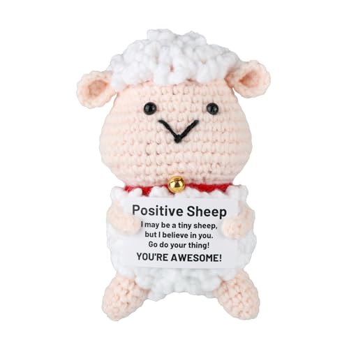 TOYMIS Positives Schaf, Gehäkeltes Lamm Kleines Gestricktes Schaf mit Ermutigungskarte Positive Gehäkelte Tiere Gestrickte Wollpuppe als Motivierendes Geschenk Partydekoration von TOYMIS