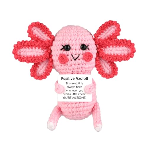 TOYMIS Rosa Positiver Axolotl, Axolotl Gehäkelt Positive Sprüche Gestrickte Tiere Häkelpuppe Emotionale Unterstützung Positive Gestrickte Mini-Puppe für Inspirierende Häkelgeschenke Partydekoration von TOYMIS