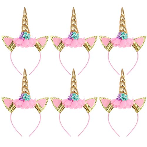 6 Stück Haarreif Einhorn Einhorn Stirnband Gold Horn Haarreif Haarband Kopfschmuck Blumenmädchen Haarschmuck für Geburtstag Geschenk Karneval Hochzeit Party Dekoration von TOYMYTOY