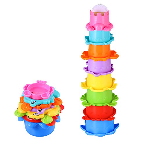 TOYMYTOY Baby Bad Spielzeug Set Stapelbecher Wasser 8PCS Abfliessen Becher Stapeln Spielzeug für Kinder Badewannenspielzeug Sandspielzeug von TOYMYTOY