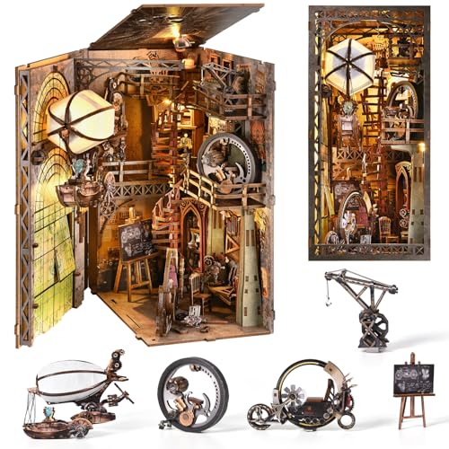 TOYQI Book Nook Kit, Booknook Kits for Adults and Teens, DIY 3D Wooden Puzzle Bookend Miniature Dollhouse Kit Bookshelf Decor Alley Build Model with LED Light von TOYQI