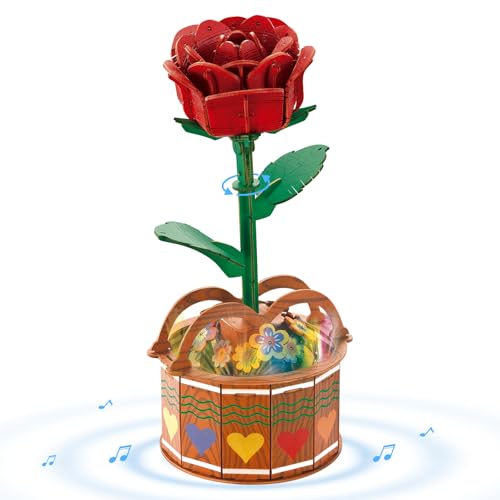 TOYTWIST 3D Puzzle für Erwachsene, 3D Holzpuzzles mit Musik Lichter Rotation, Lebensechte Rose Blume von TOYTWIST