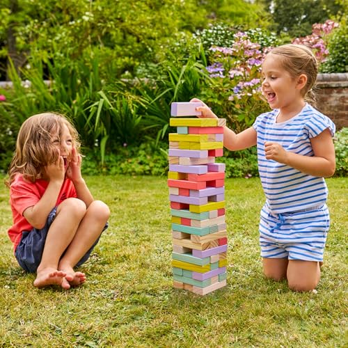 TP Toys Giant Wooden Tumble Tower FSC Certified Classic Tumbling Game with 60 Pastel Blocks & Matching Dice for Family Indoor & Outdoor Fun von TP Toys