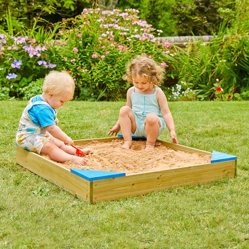 TP Toys Sandkasten aus Holz mit Deckel und Futter, Sandkasten für Kinder ab 2 Jahren, 90 x 90 cm von TP Toys