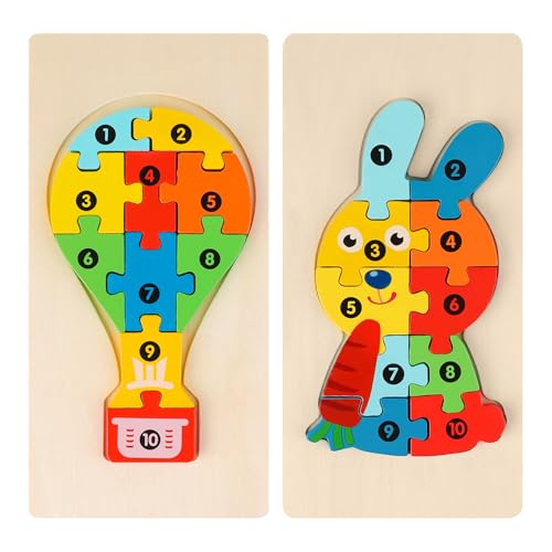 TPTGIAR 2 Stück Holzpuzzle für Kleinkinder von 1-3 Jahren, Montessori Spielzeug Ab 2 Jahre, 3D Holzpuzzle 1 Jahr, Lernendes Pädagogisches Kinderspielzeug Ab 2 Jahre für Jungen und Mädchen von TPTGIAR