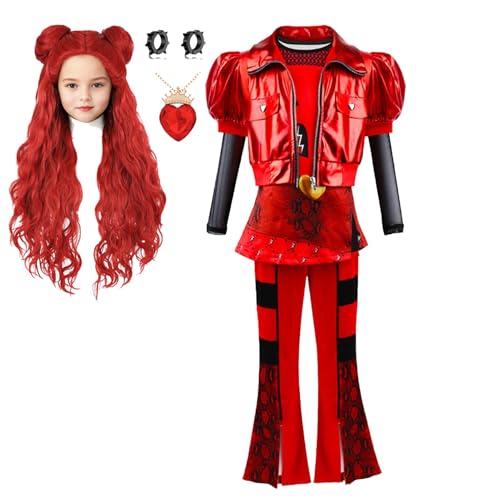 130 cm großes rotes Prinzessinnen-Kostüm, Des-cendants 4 Kostüme für Mädchen, Halloween-Kostüme für Mädchen, Prinzessin, Rot, Des-Cendants, 4 Cosplay-Kostüme, 7-teiliges Set, Halloween, Weihnachten, von TQEBWUS