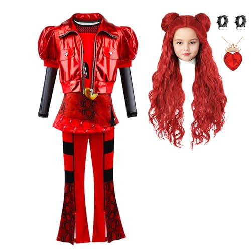 140 cm großes rotes Prinzessinnen-Kostüm, D-Escendants 4 Kostüme für Mädchen, Halloween-Kostüme für Mädchen, Prinzessin, Rot, Nachkommen 4 Cosplay-Kostüme, 7-teiliges Set, Halloween, Weihnachten, von TQEBWUS