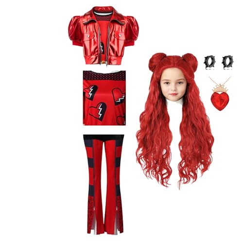 160 cm großes rotes Prinzessinnen-Kostüm, Desce-ndants 4 Kostüm für Mädchen, Halloween-Kostüme für Mädchen, Prinzessin, Rot, D-Escendants 4 Cosplay-Kostüme, 7-teiliges Set, Halloween, Weihnachten, von TQEBWUS