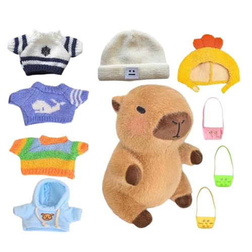 TQEBWUS 23 cm Capybara Kuscheltier, Wasserschwein Kuscheltier, Niedlichen Plüschtier, Capybara-Plüsch Mit Kleidung - Capybara-Plüschtier-Set,Cartoon-Puppenpullover, Stofftier-Hemd-Outfits von TQEBWUS