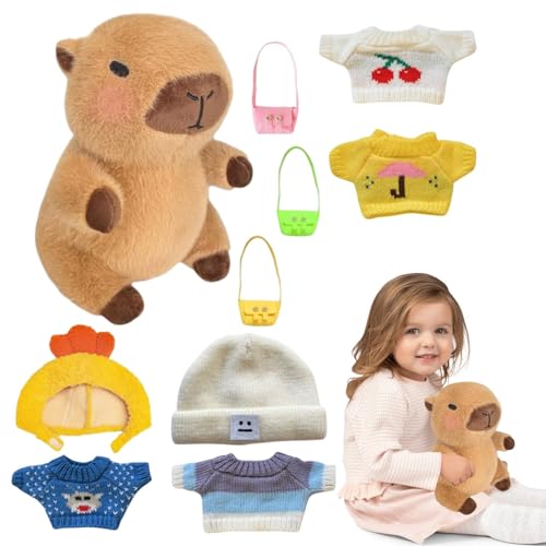 TQEBWUS 23 cm Capybara Kuscheltier, Wasserschwein Kuscheltier, Niedlichen Plüschtier, Capybara-Plüsch Mit Kleidung - Capybara-Plüschtier-Set,Cartoon-Puppenpullover, Stofftier-Hemd-Outfits von TQEBWUS