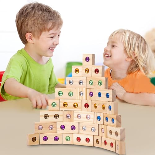 TQEBWUS 32 TLG Regenbogen-Stapelspielzeug Aus Holz, Regenbogen-Stapelblock, Bausteine-Spielzeug-Regenbogen-Set Für Kinder, Montesori-Sensorik-Konstruktionsspielzeug Für Jungèn von TQEBWUS