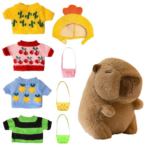 TQEBWUS Capybara Plüsch Capybara Plush Toy 23cm Cute Capybara Cuddly Toy, Cute Capybara Plushie with Clothes Bag Hat, Dress Up Capybara Plushie Doll Simulation Animal Capybara Dolls, Capybara Stuffed von TQEBWUS