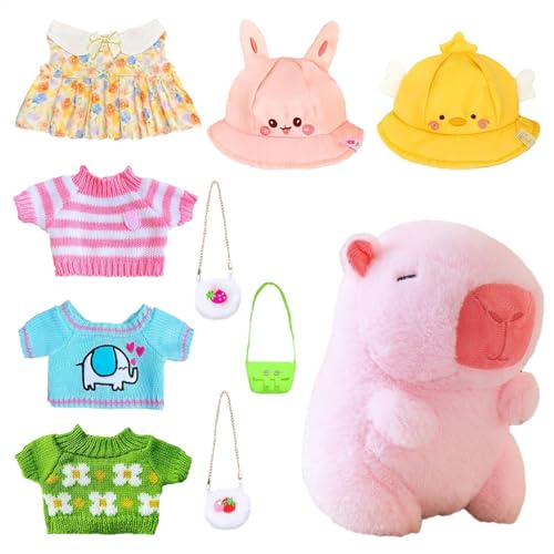 TQEBWUS Capybara Plüsch Capybara Plush Toy 23cm Cute Capybara Cuddly Toy, Cute Capybara Plushie with Clothes Bag Hat, Dress Up Capybara Plushie Doll Simulation Animal Capybara Dolls, Capybara Stuffed von TQEBWUS