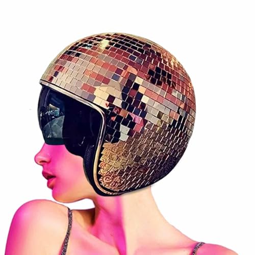 TQEBWUS Discokugel Hüte Discokugel Spiegelhut - 9,84Zoll Disco Ball Helmet Diskokugel Helm | Glitzer Spiegel Glas Discokugel Hut Helm, Retro Disco Cap Mit Einziehbarem Sonnenschutz Disco Kugel Hut von TQEBWUS