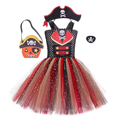 TQEBWUS Mädchen Piratenkleid,Piratenkostüm Kinder,Piraten-Tutu-Kleid für Halloween - 2–12 Jahre alte Mädchen, Halloween-Party, Rollenspiel, Verkleidung, Kleid, Stirnband, Tasche, Augenmaske von TQEBWUS
