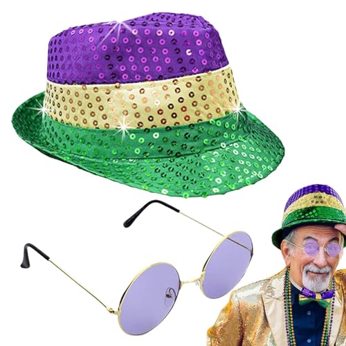 TQEBWUS Pailletten Zirkus Hut - Kostüm Brille für Herren - Hut und Brille Kombinationsset Karneval Hut Set Erwachsene Fotografie Requisiten von TQEBWUS