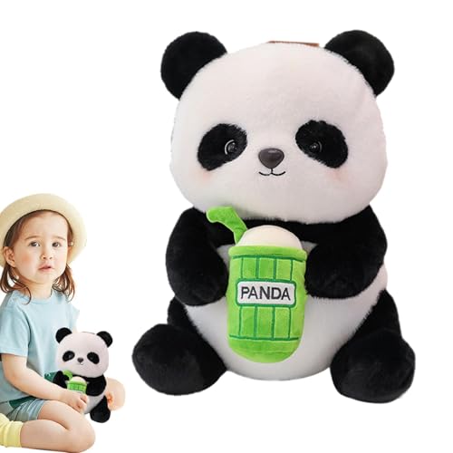 TQEBWUS Panda-Puppe, Panda-Stofftier - Weicher Plüsch-Panda, der Milchtee umarmt, Stofftier - 9,5-Zoll-Panda umarmt Milchteekissen, entzückende Plüschtiere für Freundin, Valentinstag, Kindergeburtstag von TQEBWUS