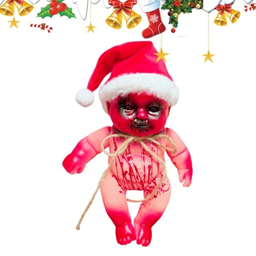 TQEBWUS Wiedergeburts-Zombie-Puppe, Gruseliges Halloween-Baby, Rebirth Baby Dolls Zombie – Blutige Geisterpuppe Mit Weihnachtsmütze, Weihnachtsalternative Kleine Dekorative Puppenornamente - C von TQEBWUS