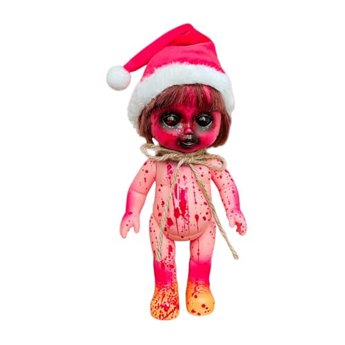 TQEBWUS Wiedergeburts-Zombie-Puppe, Gruseliges Halloween-Baby, Rebirth Baby Dolls Zombie – Blutige Geisterpuppe Mit Weihnachtsmütze, Weihnachtsalternative Kleine Dekorative Puppenornamente -D von TQEBWUS