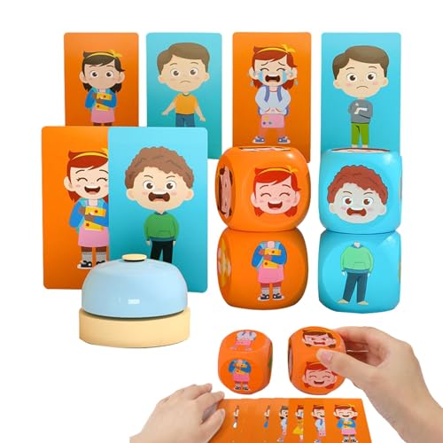 TQEBWUS Zusammenpassendes Ausdrucks-Puzzle aus Holz,Ausdrucks-Puzzle-Bausteine ​​ | Passendes Ausdruckspuzzlespielzeug mit Glocke - 4X Bausteine, Bauwürfel-Spielzeug für Kinder und Erwachsene von TQEBWUS