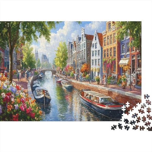 Amsterdamer Kanal Puzzleteile 1000-Stücke Bildungsspiele Schiff Für Puzzles Und Kinder Ab 14 Jahren Geschicklichkeitsspiel WohndekoRatteion 1000pcs (75x50cm) von TQMDEHVUP